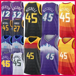 Donovan Mitchell Basketbol Forması Rudy Gobert John Stockton Mens Gömlek 2021 Yeni Karl Malone Formalar Vintage 45 27 12 32