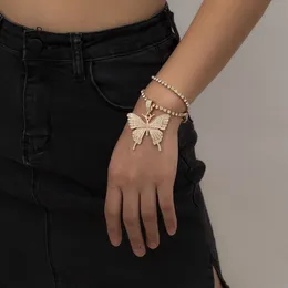 Big Crystal Butterfly Punk Style Metal Chain Bracelet for Women Female Vintage Gold Color Link Bracelets Fashion Jewelry