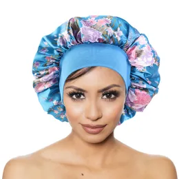 Afrika muslimska Turban Caps Wrap Head Sleep Hair Fashion Print Hijabs Bonnet Satin Lined Sleep Cap Ladies Hair Styling Night Hat