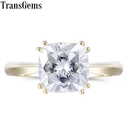 Transgems Solid 14k 585 Yellow Gold 2.5ct 8mm Cushion Cut F Color Engagement Ring for Women Wedding Classic Ring Y200620