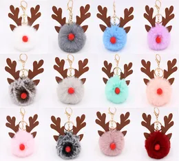 Christmas Elk Cute Fashion Plush Keychain Womens Car Keyring Pompom Key Chains Women Handbag Key Pendant DB327