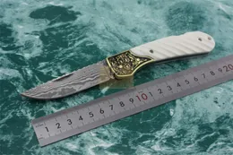 DK093 Ręcznie Made Damaszek Blade Ostry Nóż Składany Miedź + Uchwyt Kości High-End Collection Folding Kaczek Knife Gentleman Nóż