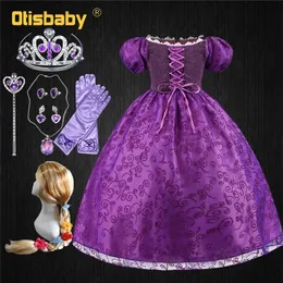 Tangle Rapunzel Princess Kostym med Rapunzel peruk Tillbehör Sofia Teenage Girls Clothing Gown Födelsedagsfest Prom Kids Dress LJ200923