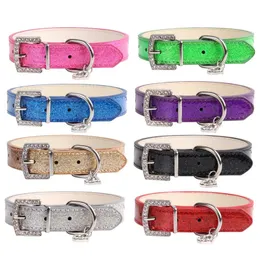 Rhinestone Heart Shiny PU Leather Pet Collar Diamond Button Noble Neck Strap Collar for Dogs Cats Pet Supplies