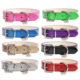 Rhinestone Heart Błyszczące PU Skórzane Pet Collar Diamond Button Noble Neck Strap Collar dla psów Cats Pet Supplies