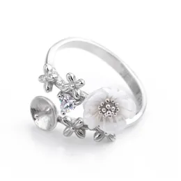 HOPEARL Schmuck DIY Fassung Blumenring 925 Sterling Silber für Perlenringfassung 3 Stück