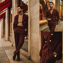 Burgund 2 Stück Herren Hochzeit Smoking Zweireiher Jacke Hose Bräutigam Anzug Trauzeugen Designer Anzüge anpassen