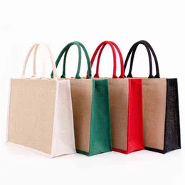 NXY Torby na zakupy Wielokrotnego użytku Jute Tote Torba Eco Friendly Burlap Grocery Perfect Burlap Torba na prezent na plaży 220128