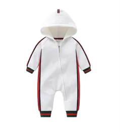 Buona qualità Neonati maschi Pagliaccetti con cappuccio Infantile manica lunga con cerniera Tute Autunno Inverno Toddler Addensare Warm Onesies Abbigliamento per bambini