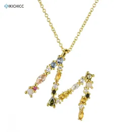 Kikichicc 925 Sterling Silver Gold M Letter Initial Pendant Necklace Alphabet Name Speicial Colorful CZ Zircon Women Jewelry Q0531