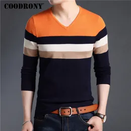 스웨터 Coodrony 가을 겨울 양모 풀 오버 맨 스트리트웨어 패션 스트라이프 니트웨어 슬림 한 v-neck 풀 Homme 91029 201222