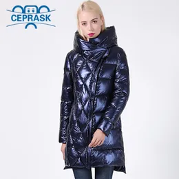 New Winter Jacket Donna Glitter Plus Size Cappotto invernale da donna lungo con cappuccio Cappotto spesso in piumino biologico con cappuccio Parka Ceprask 210203