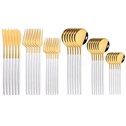 36Pcs White Gold Dinnerware Cutlery Set Knife Dessert Fork Coffee Spoon Flatware Stainless Steel Silverware Party Tableware 211229