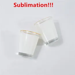 1.5oz Sublimation shot glasses tumbler White Patch golden rim Wine Glasses Heat Transfer Printing Frosted cup Blank Sublimation Tumbler