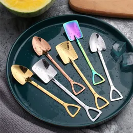 Stainless Steel Spooni Shovel Shape Coffee Ice Cream Desserts Scoop Fruits Watermelon Square Spoons Creative Kitchen Tools T9I001085