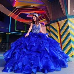 ロイヤルブルーボールガウンQuinceaneraドレスレースアップリケスウィート16ドレスvestido de 15 anosañinseañera