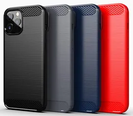 Carbon Fiber Cellphone Soft TPU Skyddsfall för iPhone 12 Mini 11 Pro Max Samsung S20 Plus Not20 Ultra A42 A51 A71 5G