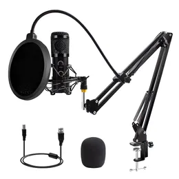 New Upgraded USB Computer Microphone Kit With Ring Light Adjustable Scissor Arm Stand Shock Mount For Youtube Studio Recording