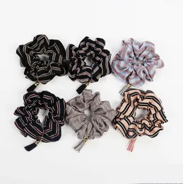 Women Designer Hairband Plaid Striped Hair Scrunchies Tassel Hair Ring Ties Women Girls Ponytail Holder Hair Accessories 10 Colors