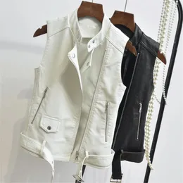 Lady Oversized Motorcycle Zippers Spring Pu Vest Slim Rivet Waistcoat Pu Veste Leather Abrigo Manteau Women Fall Leather Vests 201028