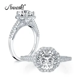 Ainuoshi Luxo 925 Sterling Silver 2.0 CT Cut Round Halo Ring Engagement simulado diamante casamento anéis de prata jóias presentes de joias y200106