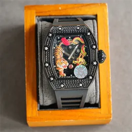 51-01 Montre DE Luxe orologi da uomo orologi di marca movimento meccanico meccanico manuale cassa in acciaio cinturino in gomma Relojes orologi da polso orologi da polso con diamanti