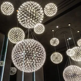 Nordic Sparkle Ball Chandelier Oświetlenie Okrągła Lampa LED Designer Creative Firework Light Shopping Mall Hotel Lobby Schody Lights