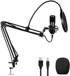 USB Kondensor Mikrofon Kit med upphängningsbommar Arm Stativ och Pop Filter, Profession Sound Chipset 192kHz / 24bit Plugla