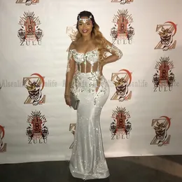 New Mermaid Prom Dresses 2023 Scoop Sequins Girl Party Dress Long Sleeves vestido De Fiesta De Boda Formal Evening Gowns