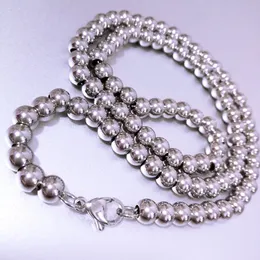 Shiny polished stainless steel men women 20~36 inch length round beads 6.3mm Lobster buckle necklace N588