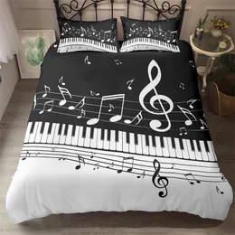 ZEIMON 3D Printing Bedding Set Music Note Treble Clef Staff Black & White 2/3 Pieces Duvet Cover Sets Microfiber Bed Clothes 201120