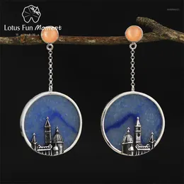 Ciondola il lampadario Lotus Fun Moment Real 925 Sterling Silver Natural Original Fashion Jewelry Vintage Florence Cathedral Orecchini per le donne