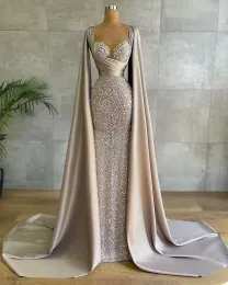 Royal Evening Dresses Sparkly Sequins Appliqued Lace Sexig Sheath Sheer Neck Prom Klänning Formell Party Andra mottagningstorkar Ruched Satin Vestido de Novia CG001