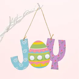 Glad påsk Joy Hop Home Wooden Ornament Party Spring Easter Day Decoration med hängande rep