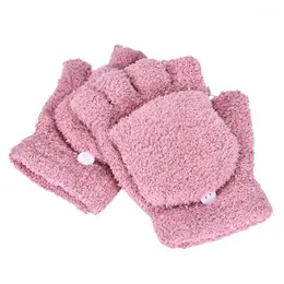 Five Fingers Gloves Girls Women Winter Warm Fur Knit Flip Fingerless Mittens For Gifts Hand Wrist Warmer A301