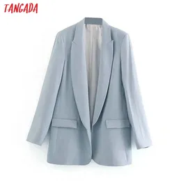 Tangada Fashion Solid Business Blazer per tasche a manica completa femminile Tasche a maniche lunghe Notched Collo Blazer Elegante Ladies Lavoro Top 4m37 201023