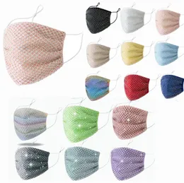 Färgglada nätmaskar Bling Diamond Party Fack Mask Rhinestone Grid Net Mask Tvättbar Sexig Hål Mask för Kvinnor