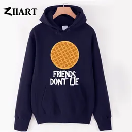 Mens Hoodies Sweatshirts Stranger saker Vänner Lie inte män Sweatshirt för män Cookie Waffle Valentine Fleece Hoodied par 201104