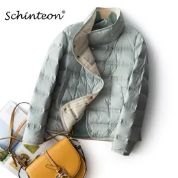 Schinteon Kvinnor Light Down Jacket Enkel Casual Solid Färg Kort Outwear Vår Höstrock Kvinna Fashion 211221