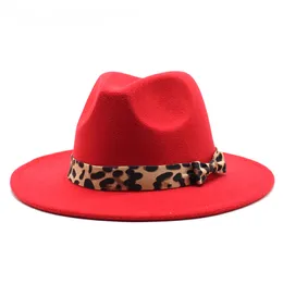 Leopard Fedora Hat Bowknot Wide Brim Cap Män Kvinnor Jazz Panama Kepsar Formella Mössor Ladies Kvinna Tjejer Trilby Chapeau Vår Höst Mode Tillbehör 2021 20Colors