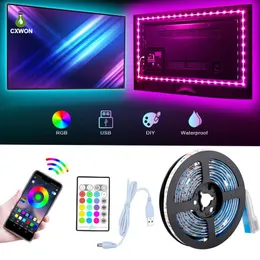 TV Backlight 80LEYS SMD5050 16.4FT 5V USB Powered Bluetooth RGB Strip Kit Multi Cores Músicas Sincronizar Tiras Flexíveis com 24 Keys Controller