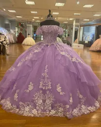 Orchid Quinceanera Dress 2022 Sweet 16 Ball Gown Quince Gowns Frilled Dainty Flounced Off-the-Shoulder Vestido De 15 Anos Glimmering Sparkling Crystal Beading