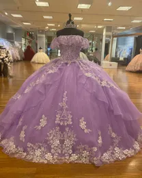 蘭のQuinceanera Dress 2022甘い16ボールガウンマルメウスガウンドレイリドダイニングオフオフショルダーヴェスティドDE 15 ANOS輝く輝くクリスタルビーズ