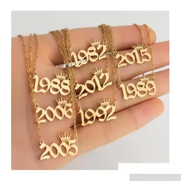 New Personalized Birth Year Number Necklaces Custom Crown Initial Necklace Pendants For Women Girls Birthday Jewelry Special Year Pv1Aw