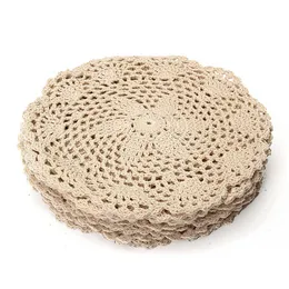 12Pcs Vintage Cotton Mat Round Hand Crocheted Lace Doilies Flower Coasters Lot Household Table Decorative Crafts Accessories T200703