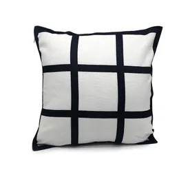 9 Panelkudde Skal Blank Sublimation Pillow Case Black Grid Woven Polyester Värmeöverföring Kudde Kasta Sofa Pillowcases