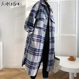 FORYUNSHES Frauen Winter Wollmäntel Weibliche Plaid Print Retro Warme Dicke Lange Jacke Outercoats Koreanischen Stil Outwear 201216