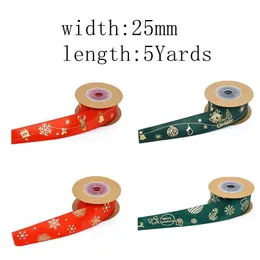 5 yards/rotolo 25mm Stampa Rossa Nastri di Raso di Seta Arco Festa Di Natale Decorativo Fai Da Te Nastro In Tessuto Artigianato Confezioni Regalo jllOEv