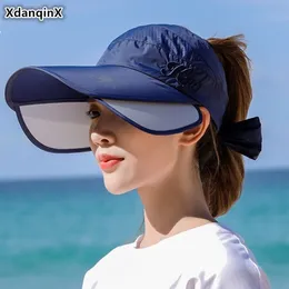 XDANQINX SUN VISOR Infällbara kvinnors solhattar Sommar Nya damer Tom Top Hat Anti-UV Overdimensionerade Sun Visor Beach Hatts for Women Y200602