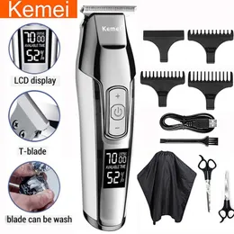 Kemei Profession Hair Clipper Beard Trimmer för män Electric Mäns Rakapparat LCD 0mm Hårskärmaskin Laddbar rakhyvel 220106